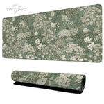 tapis souris vert olive fleurs blanches adhésif antidérapant taille 900x400 mm gaming