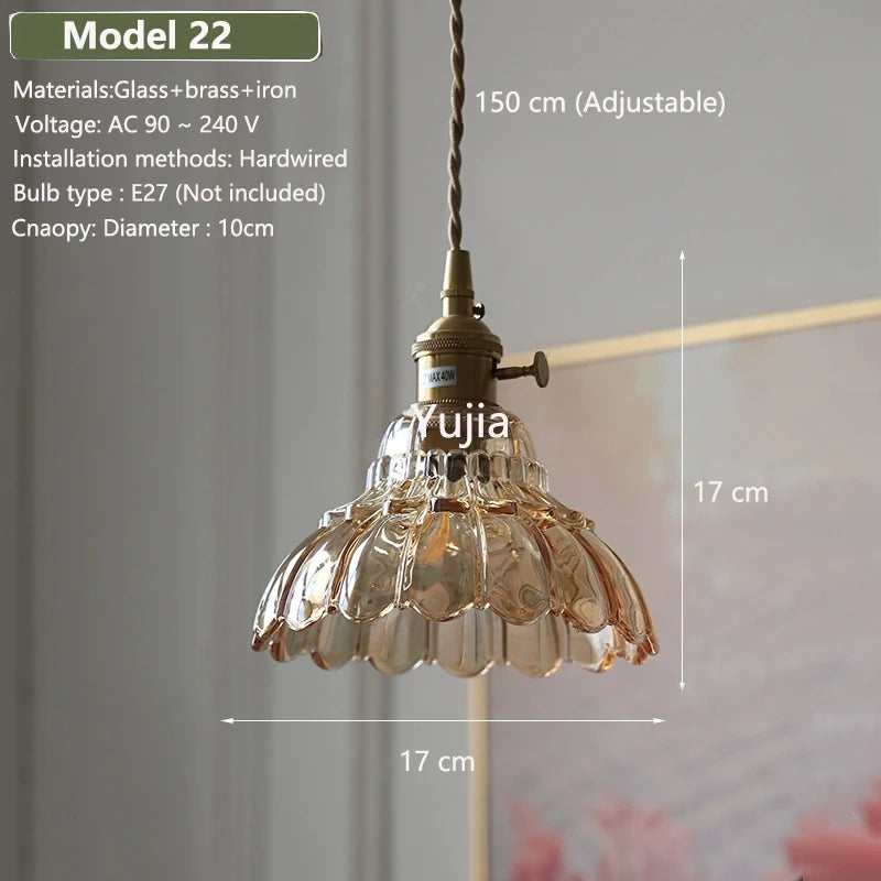 suspension lumineuse vintage transparente relief doré éclairage rétro chambre salon