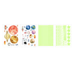 sticker lumineux planètes étoiles fusées astronautes vert fluo illustration adhésif chambre enfant décoration murale