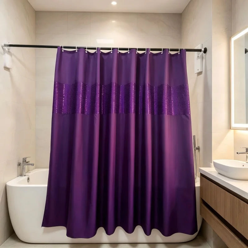 rideau douche violet relief décorations brillantes moderne tringle aimants opacité totale