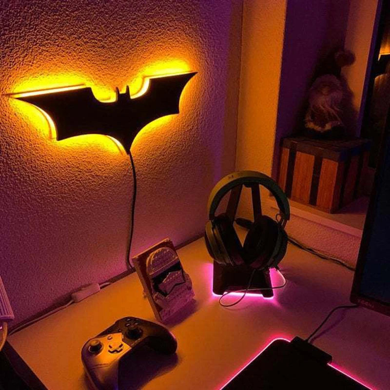 lampe murale led moderne batman logo noir télécommande câble usb 2mètres fixée mur