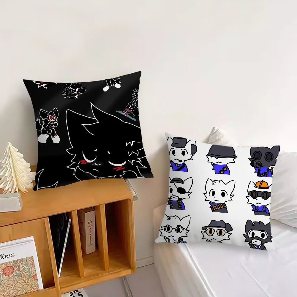housse coussin carrée motif chat mignon décoratif salon chambre moderne coton blanc noir