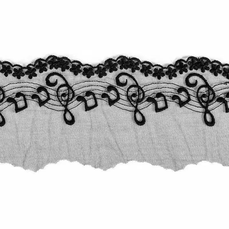 ruban dentelle blanc notes musicales fleurs bordure ajourée classique romantique polyester coton 14cm 5mètres