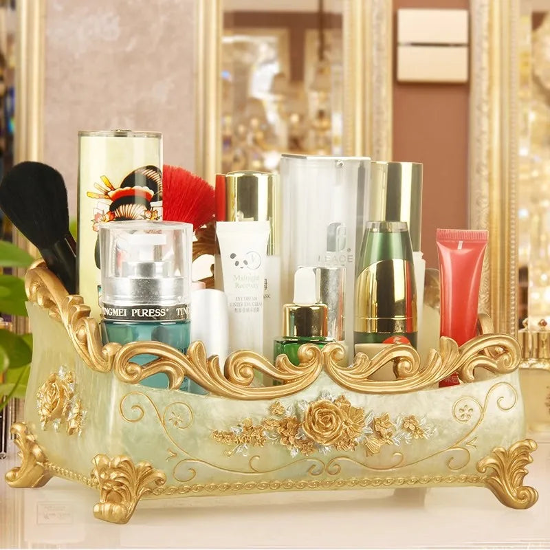organisateur maquillage réutilisable résine fleurée classique beige doré rose bleu