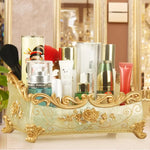 organisateur maquillage réutilisable résine fleurée classique beige doré rose bleu