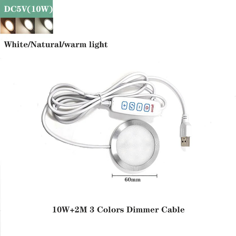 lampe led moderne 3w 10w usb dimmable blanc gris métallique rond lisse