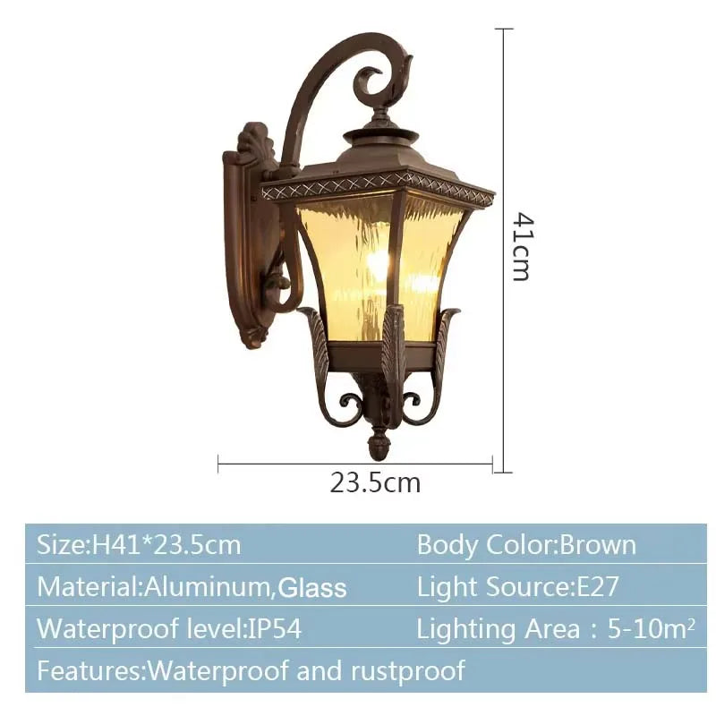 lampe murale extérieure classique marron verre opalin ip54 aluminium e27 fixations éclairage maison 10m²
