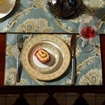 chemin table vert brodé élégant maison scénique polyester coton ornemental serviettes assiettes couverts vin