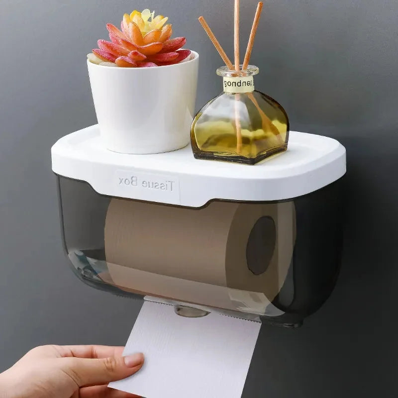 distributeur papier toilette mural moderne transparent blanc rouge bleu adhésif pratique plateau supérieur
