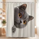 rideau douche chaton gris blanc motif humoristique moderne tringle texture polyester blanc fond