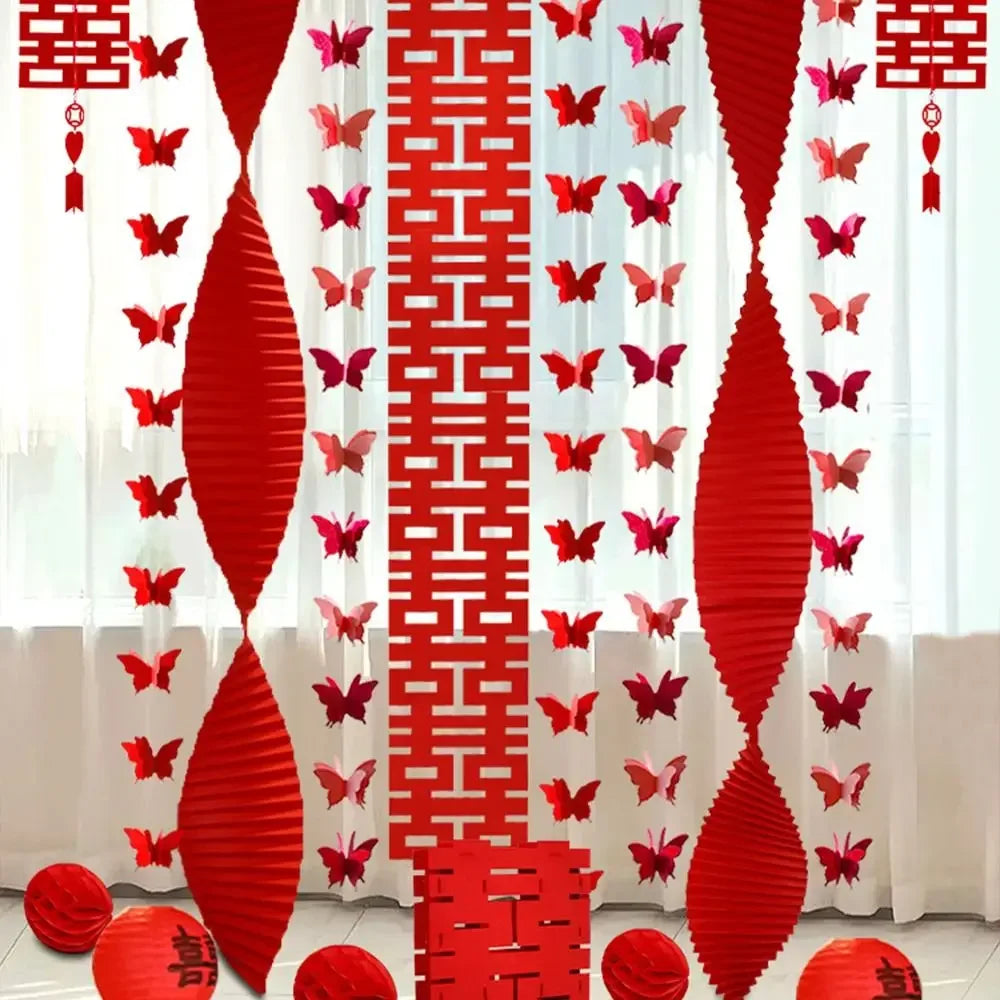 décoration festive mariage chinois rouge papillons symboles chinois motifs géométriques traditionnels festifs