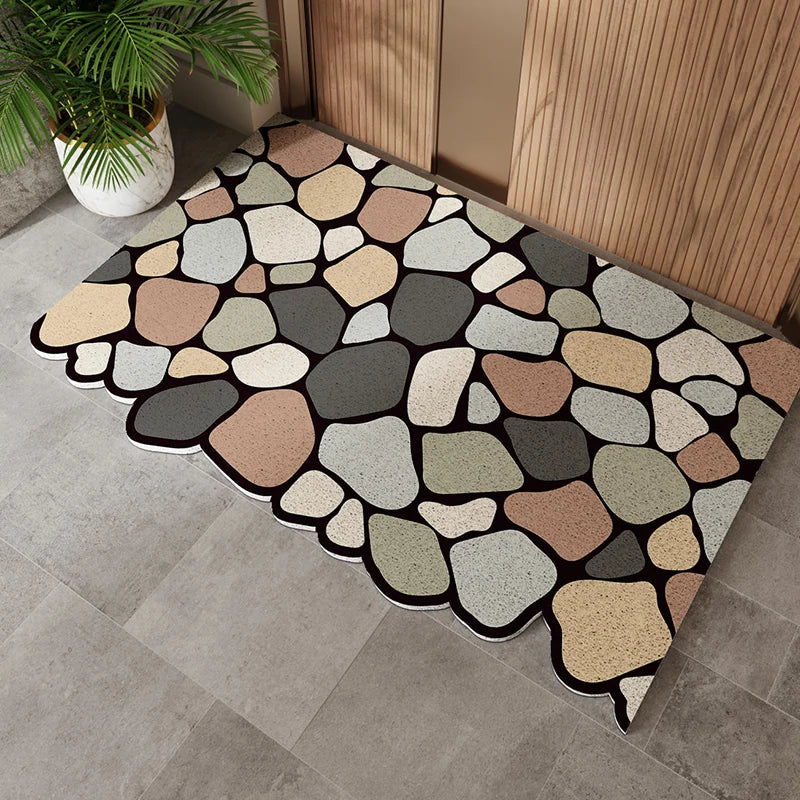 tapis sol porte d'entrée extérieur effet pierre granit moderne imperméable antidérapant gris beige