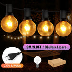 guirlande lumineuse filament led 220v 10 30 50 ampoules vintage ambré noir transparentextérieur decoration