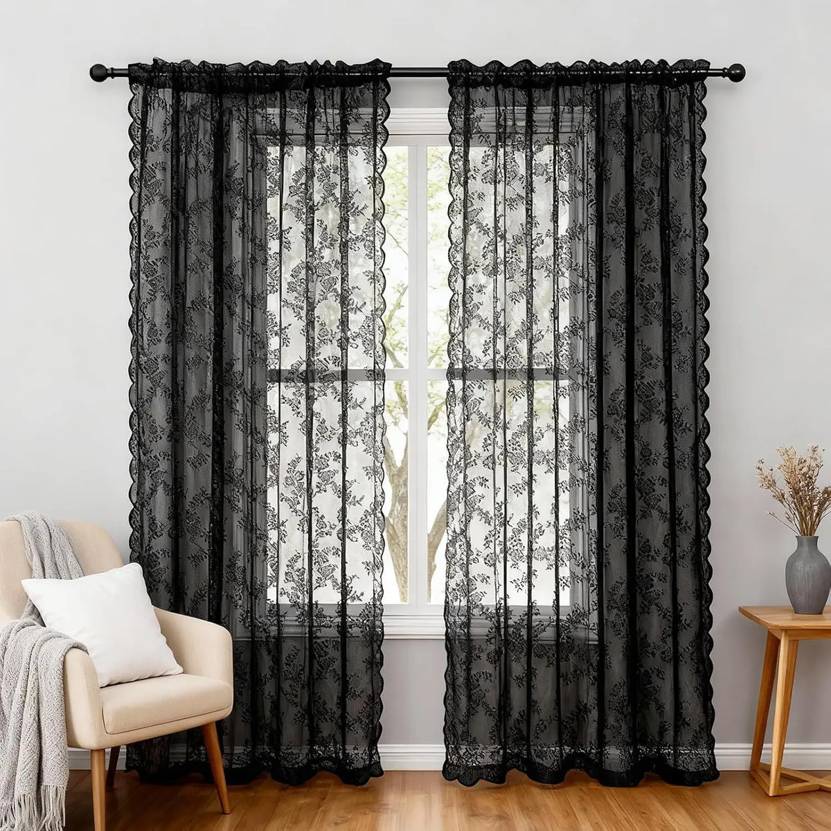 rideau floral transparent classique dentelle intérieur extérieur filtration lumière