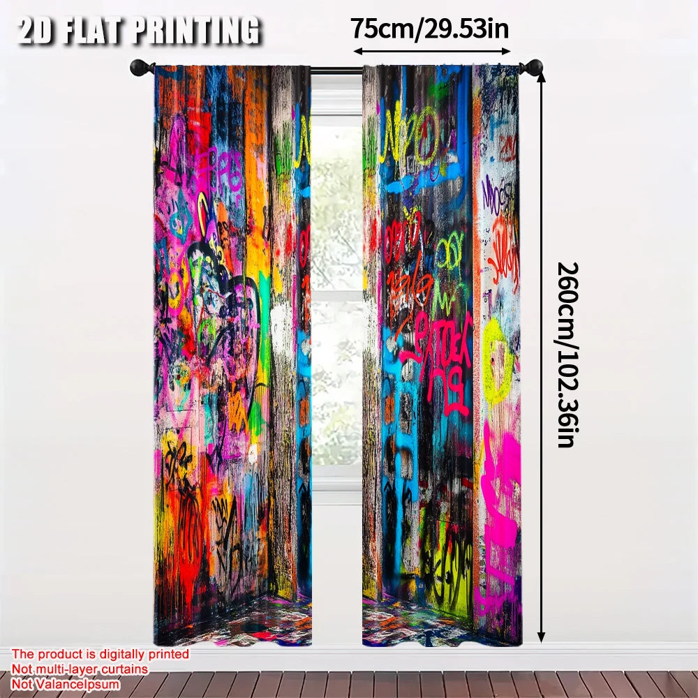 rideau moderne graffiti multicolore polyester 29.53x65.35in 41.34x90.55in decoration fete famille abstraite
