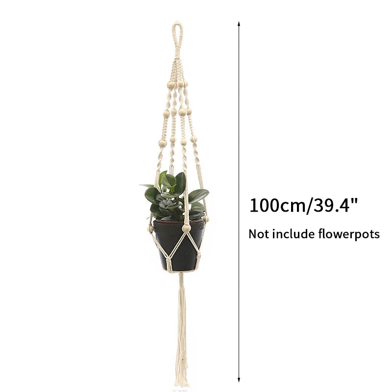 porte plante suspendu macramé blanc coton décoration bohème jardin intérieur balcon maison extérieur