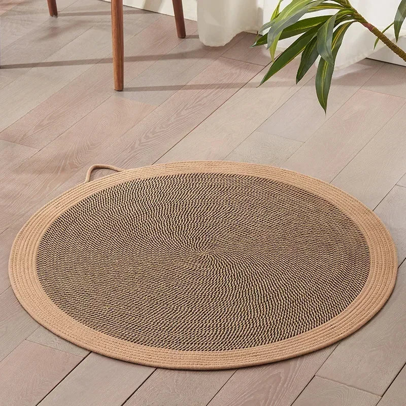 tapis gratter chats moderne tissé beige marron clair bleu jaune poignée resistant usage