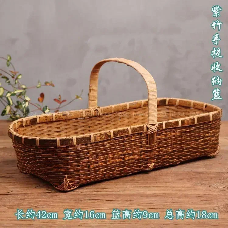 panier rangement tissé bambou marron traditionnel poignée bois rangement pique niqueextérieur thé