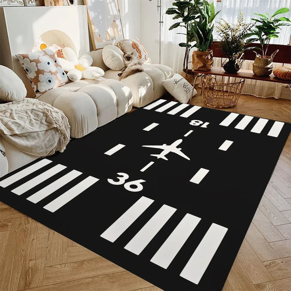 tapis moderne aéroport pistes avions vert gris blanc chambre salon extérieur