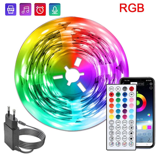 ruban led flexible rgb 24v multicolore moderne adhésif télécommande adaptateur eu us application mobile
