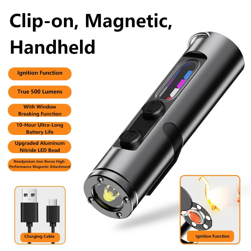 lampe torche multifonctionnelle rechargeable aimantée lumière cob led noir fonction uv dépannage avertissement