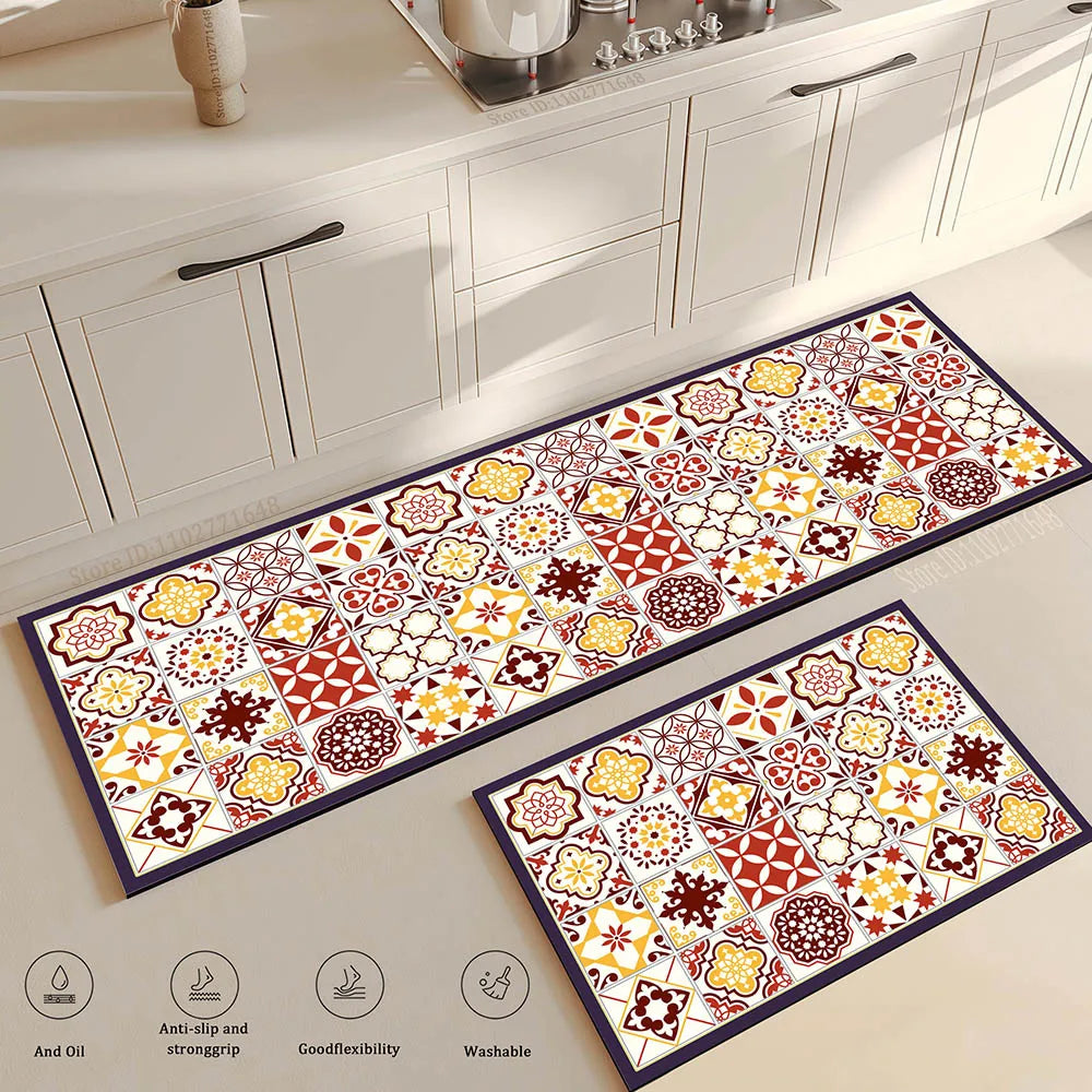 tapis sol moderne multicolore motif carreaux géométriques ethnique antidérapant intérieur cuisine salle bain