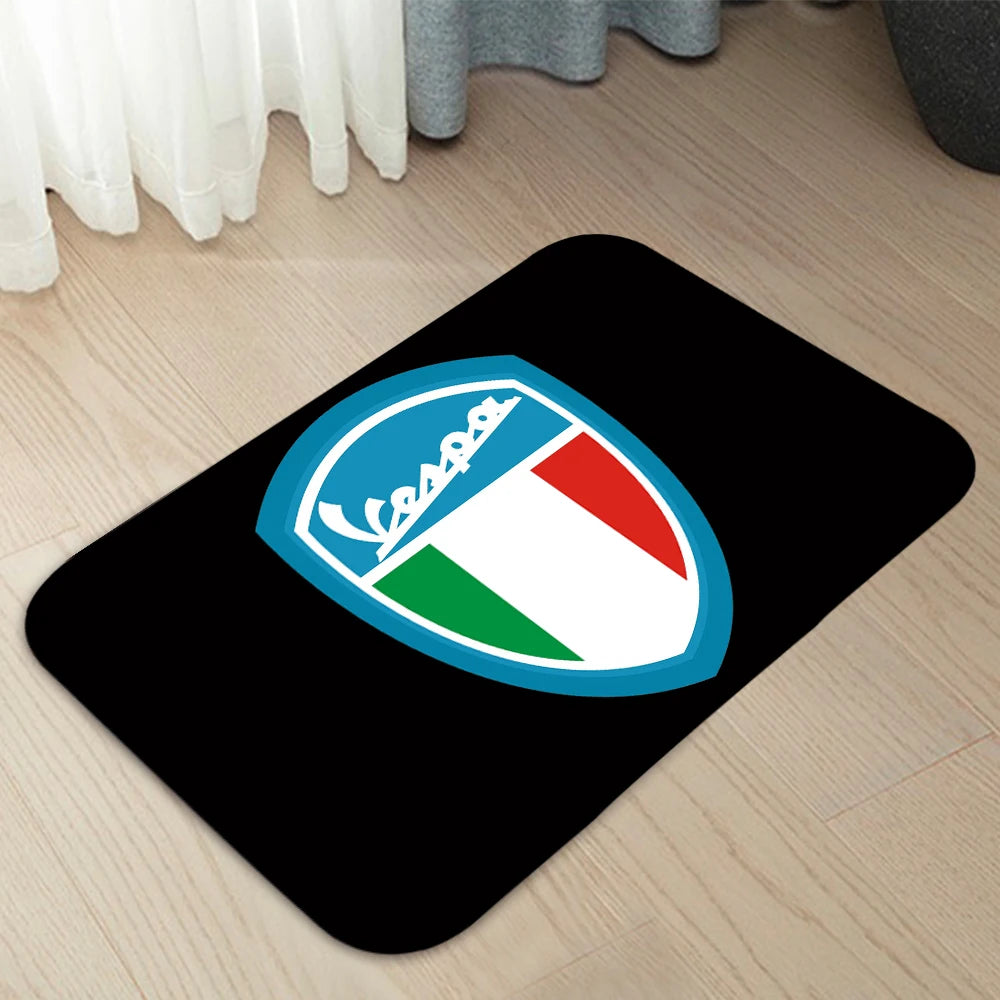tapis vespa logo floral bleu marine noir blanc rouge vert moderne classique vintage