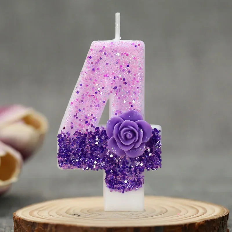 bougies forme chiffres pailletées violettes blanches décoratives anniversaire festive filles garçons