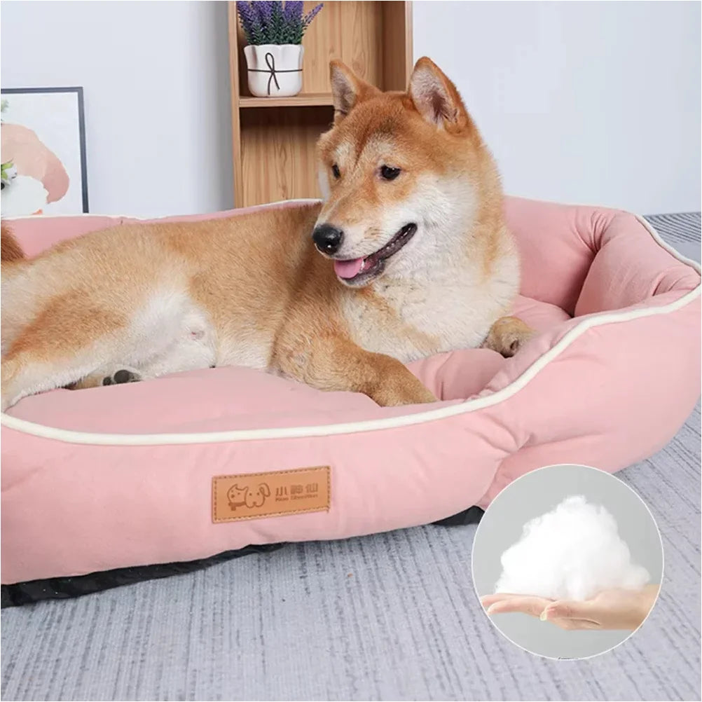 lit chien rose clair velours côtelé taille xl xxl coussin amovible confortable uni mecanical