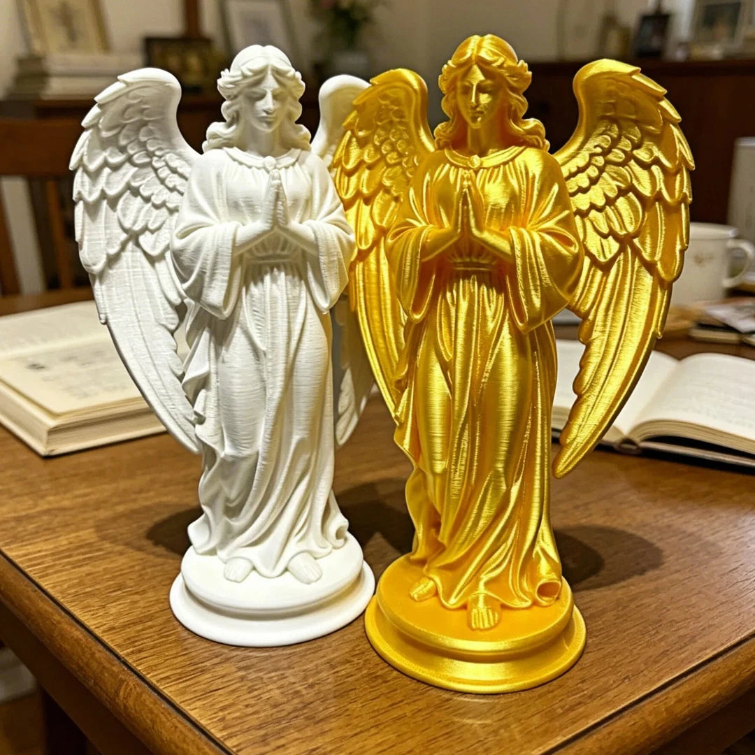 statue ange blanc or impression 3d texture brillante classique religieuse autel maison