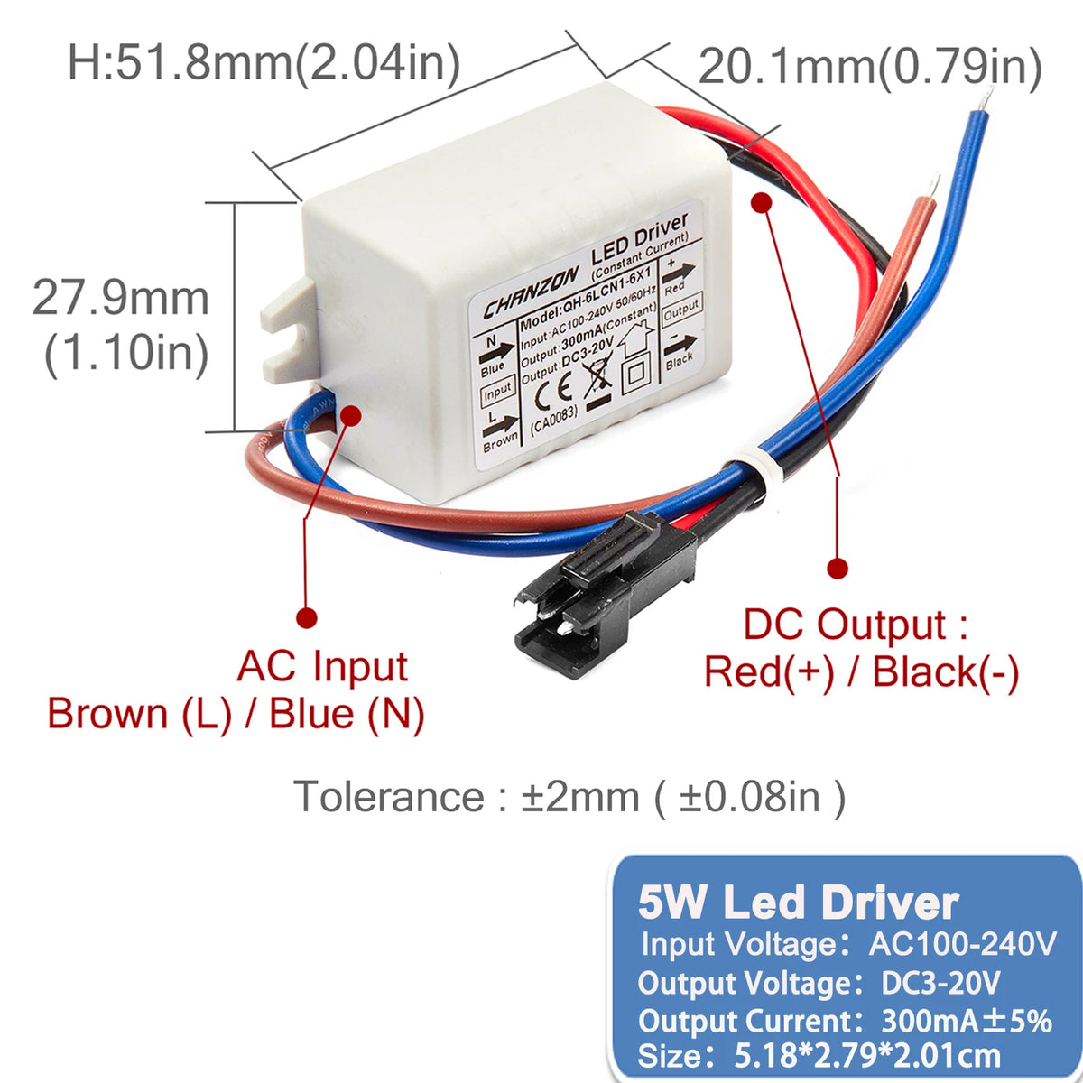 adaptateur led driver 6w 10w 20w 36w 50w 300ma 450ma 600ma 900ma 1500ma transformateur