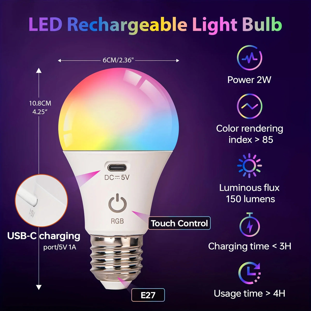 ampoule led rechargeable transparente moderne adhésive télécommande usb dimmable blanc professionnel sommeil
