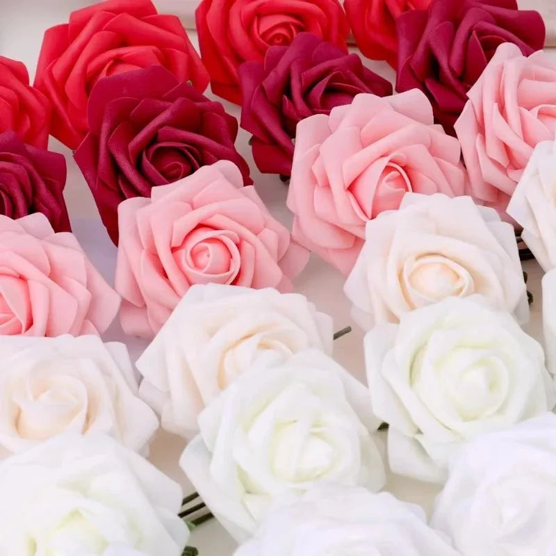 roses artificielles mousse tiges feuilles vertes bouquet mariage décoration fête