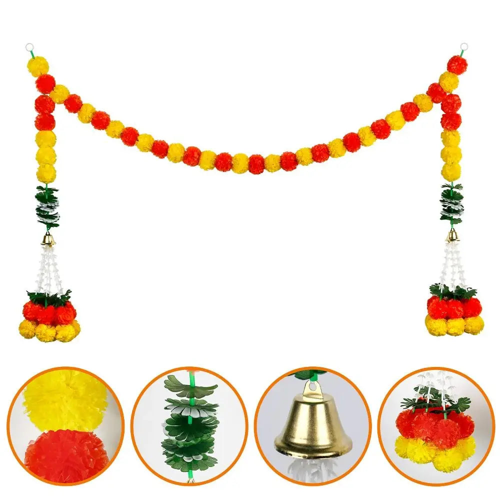 guirlande artificielle jaune rouge vert boules couleur petites feuilles cloches dorées décoration fête mariage