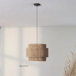 Suspension lumineuse tissu marron clair moderne rustique câble noir chambre salon