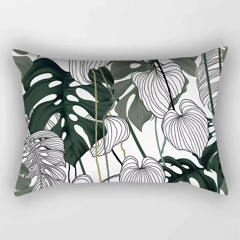 coussin rectangulaire décoratif motif feuilles tropicales fleurs papillons moderne chambre salon maison 30x50cm