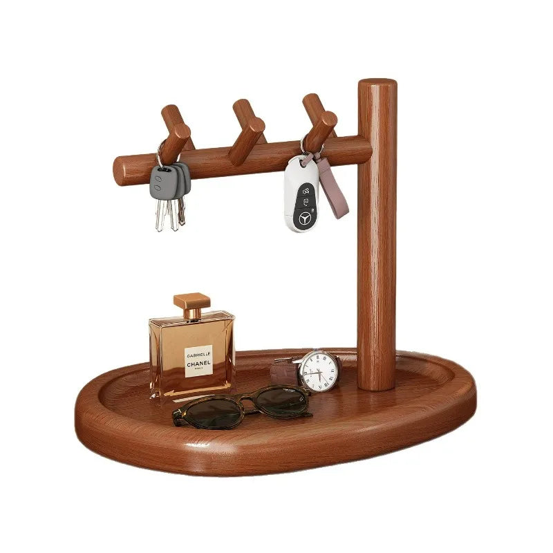 porte clés moderne plateau bois marron clair affichage montres lunettes parfum