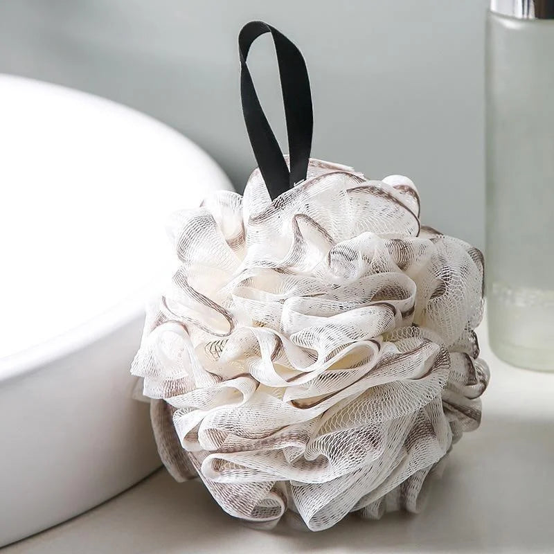 éponge bain boule rose beige bleu olive texturée douce semi transparente
