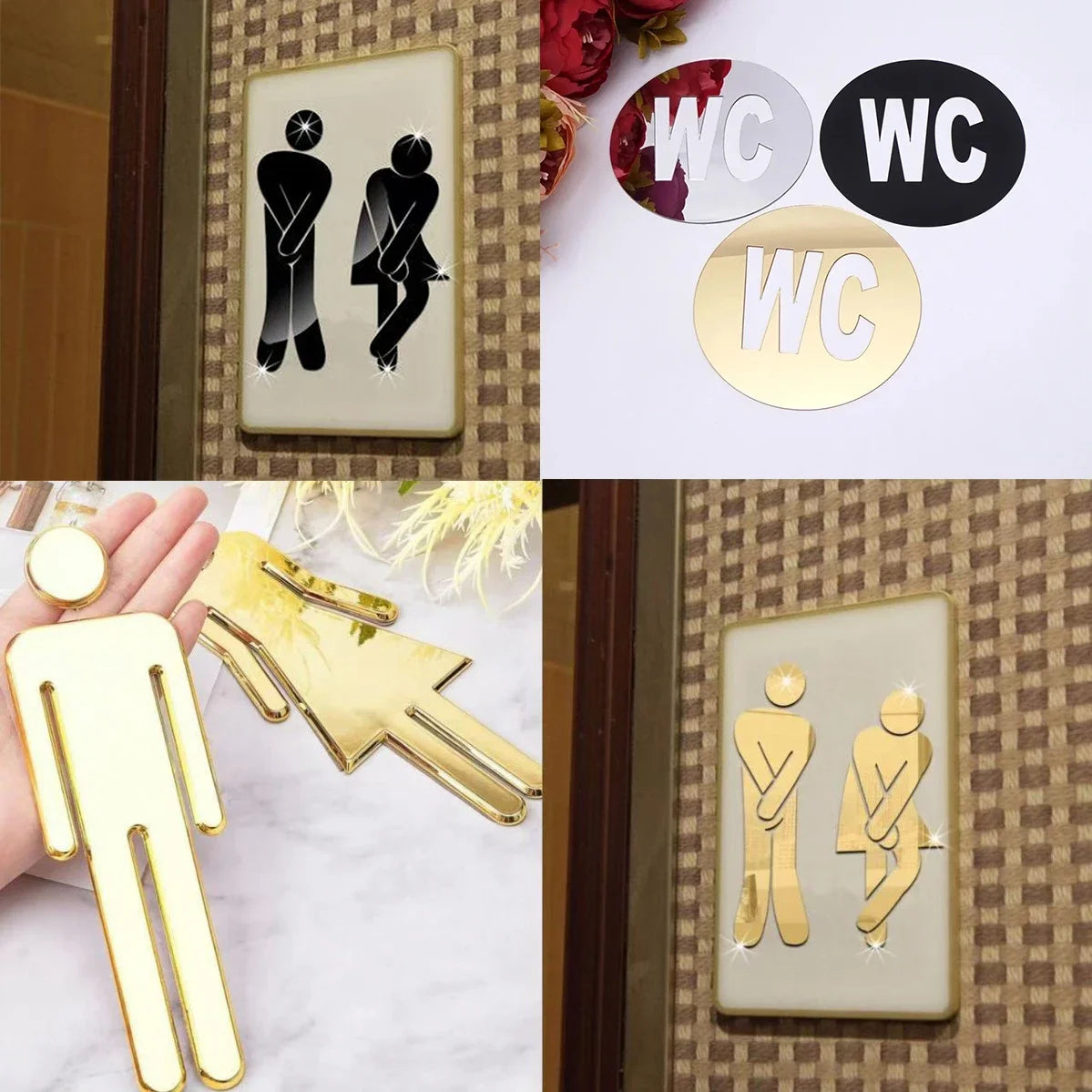 autocollants wc moderne silhouettes homme femme or noir adhésifs salle bain