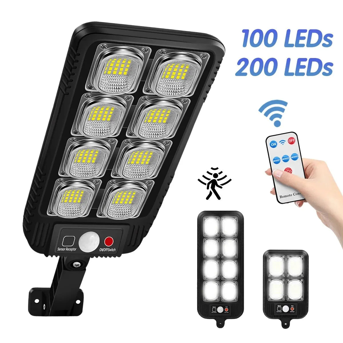 lampe solaire led détecteur mouvement 200 led noir moderne ip65 télécommandeextérieur