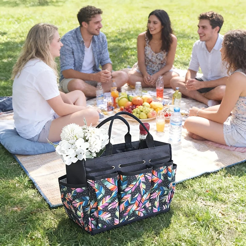 sac polyestertoi multicompartiments motifscolorés poisfloral noirvert blanc rangementjardinage fournituresoffice portablepratique