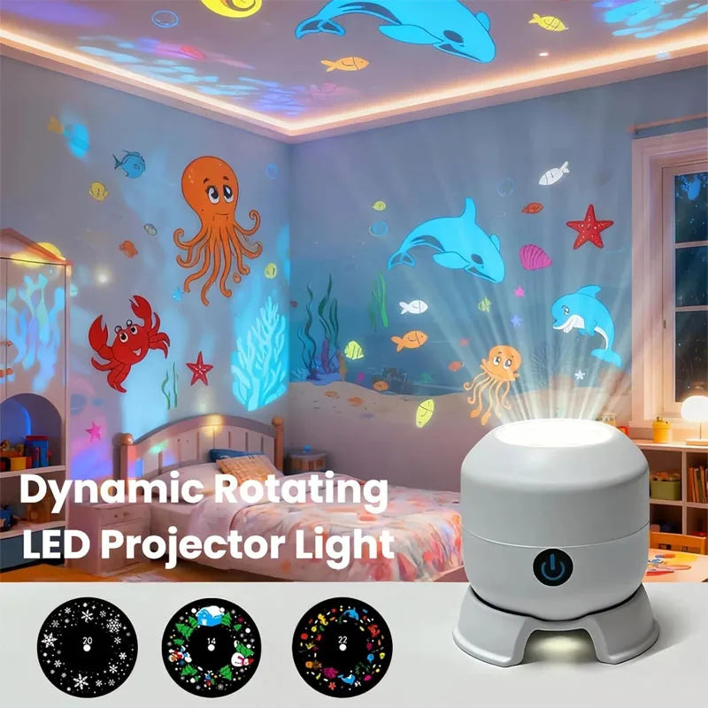 projecteur led ambiance blanc moderne pied antidérapant ajustable usb nocturne dynamique flocons noël océan