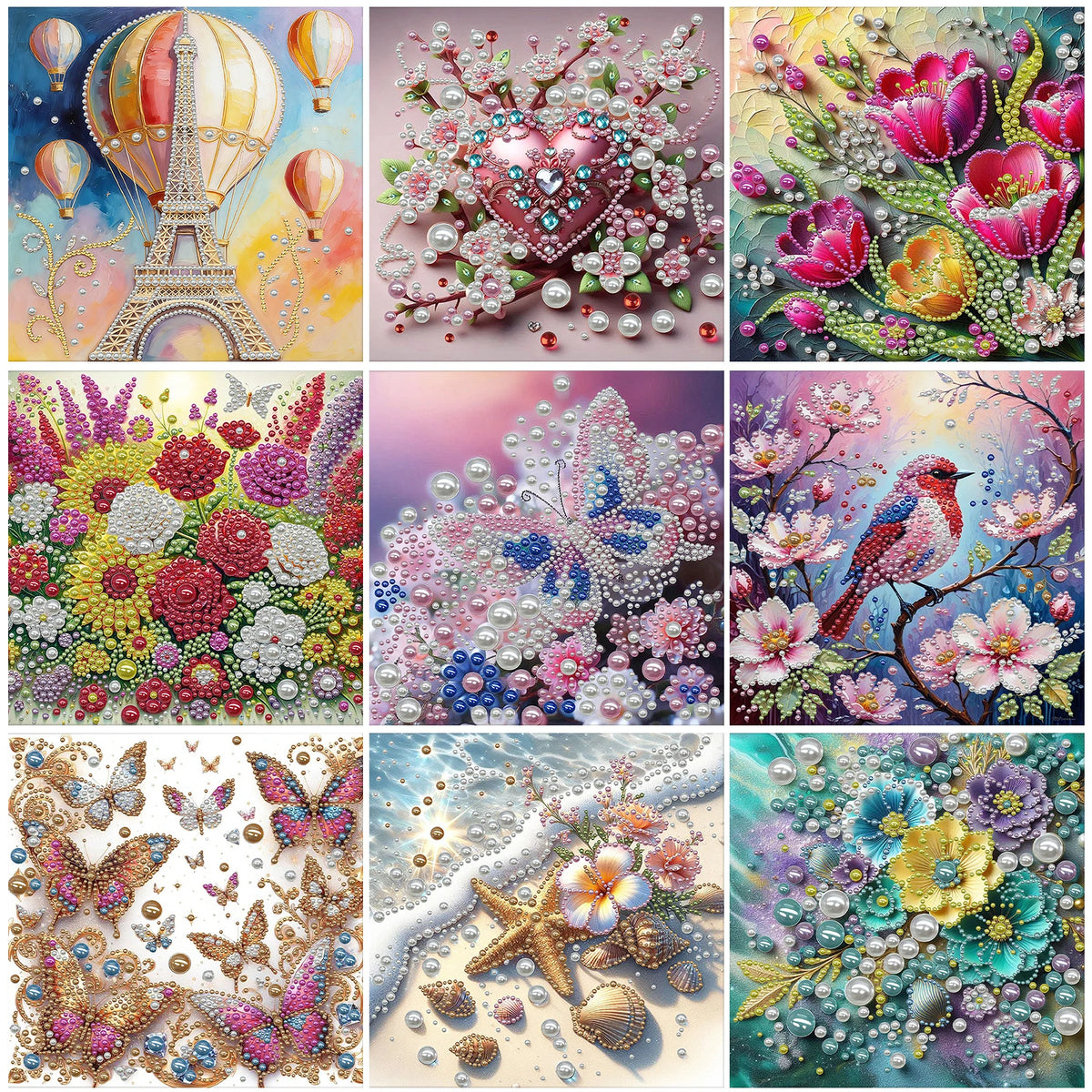 tableau décoratif fleurs coquillages art floral brillant rose violet bleu vert blanc moderne adultes