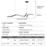 lampe suspendue moderne câble noir doré ondulé 120cm 140cm lumière froideversible