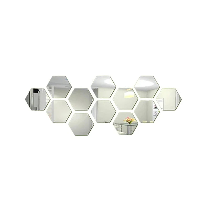 miroirs hexagonaux adhésifs modernes gris clair doré noir brillants 12 pièces