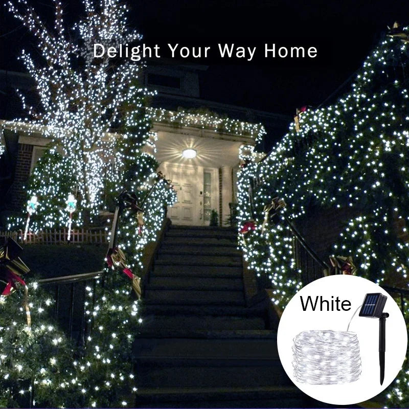 guirlande lumineuse solaire 300 led bleu doré led moderne clipsétales
