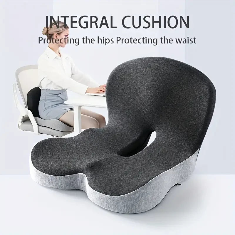 coussin ergonomique gris soutien lombaire mousse mémoire forme tissu polyester lavable ceinture sécurité moderne