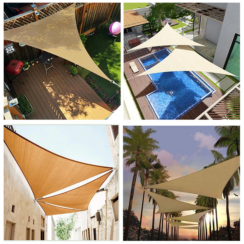 toile moderne beige clair tissu mailles régulières anneaux métalliques bords renforcés patio jardin terrasse