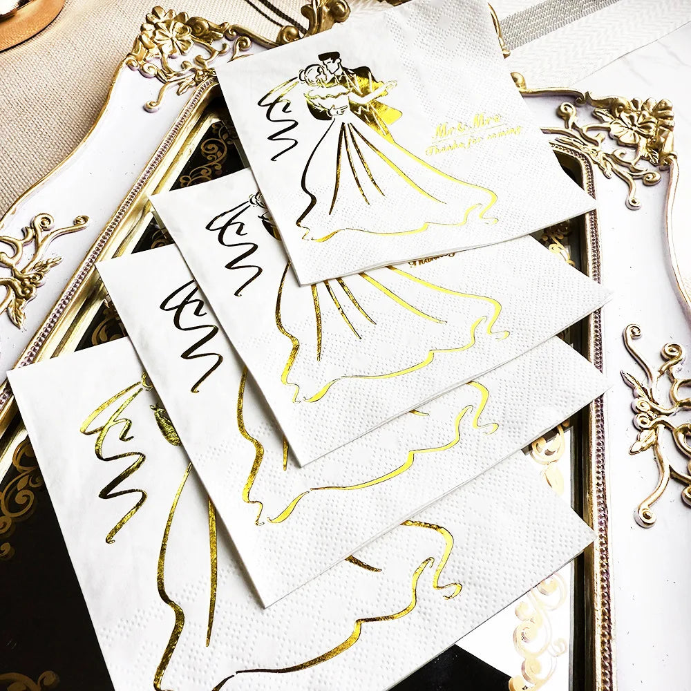 serviettes jetables mariage motif couple dancing festives élégantes occasion anniversaire Blanc Or