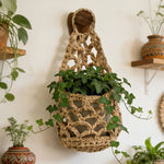 panier suspendu boho panier tissé maille fine plante succulente décoration intérieure anneau bois organisation